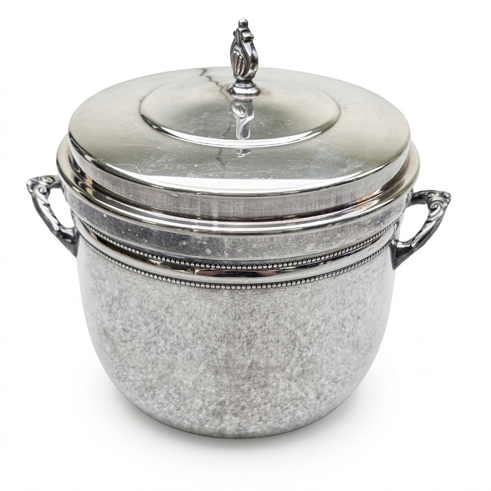 Vintage Gorham Silver Plate Ice Bucket YC499 with Glass Liner Mid Century Modern